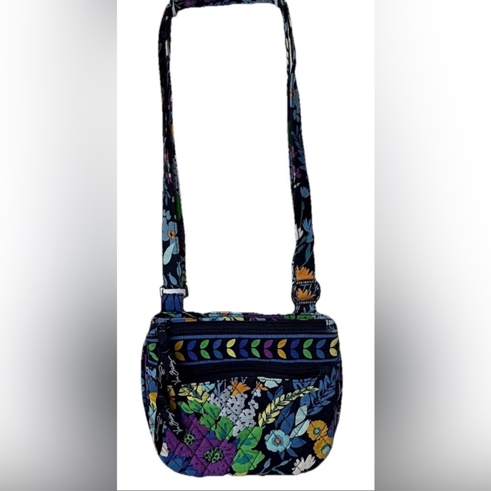 Vera Wang Crossbody Quilted Floral Shoulderbag  Navy Blue  Zippers Snap Over